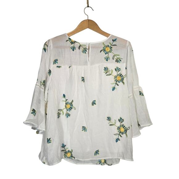 Anthropologie Fig and Flower Embroidered Boho Blouse 2X Summer Bell Sleeves Top - Picture 7 of 9